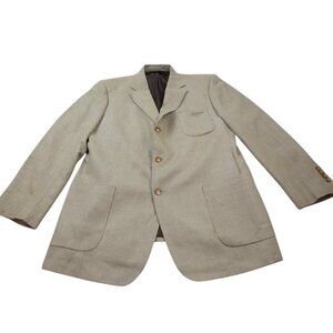 Brooks Brothers‎ 346 Blazer Jacket Mens Beige Houndstooth Wool Single Breasted